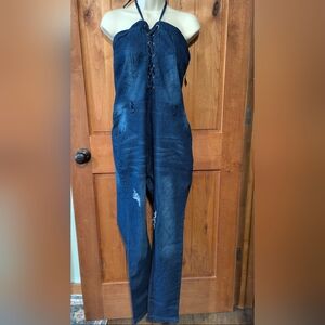 Women's Dark Blue Denim Jumpsuit‎